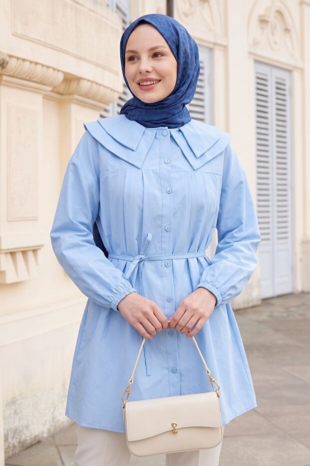Baby Blue Tunic with Buttoned Collar