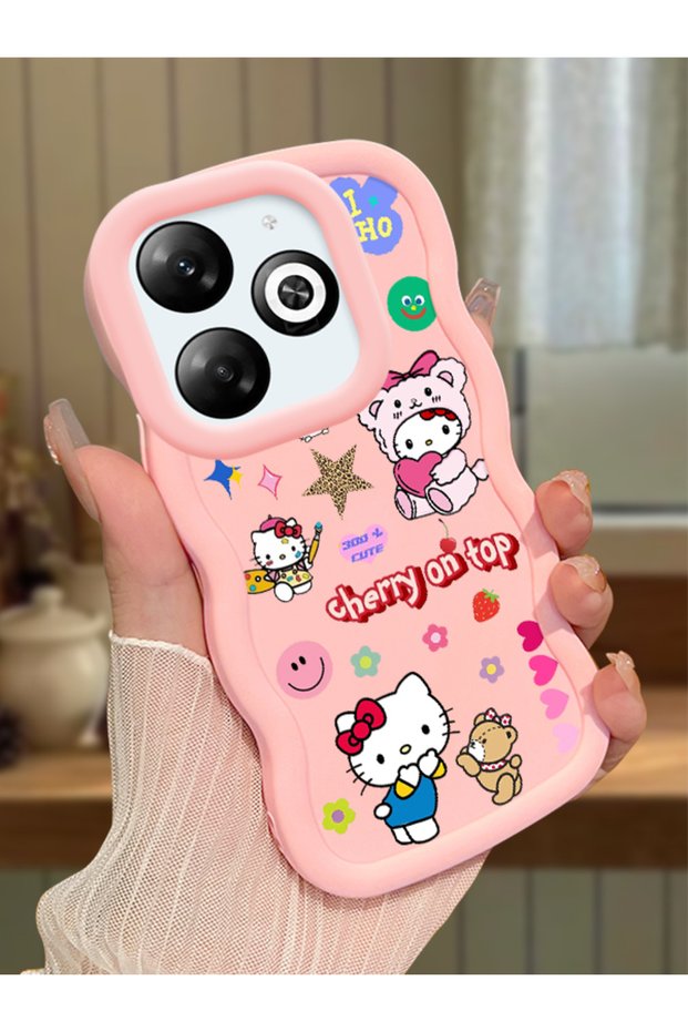 Infinix Smart 8 Pro Compatible Case Camera Protector Pink Silicone Couple Phone Case Kitty Pattern