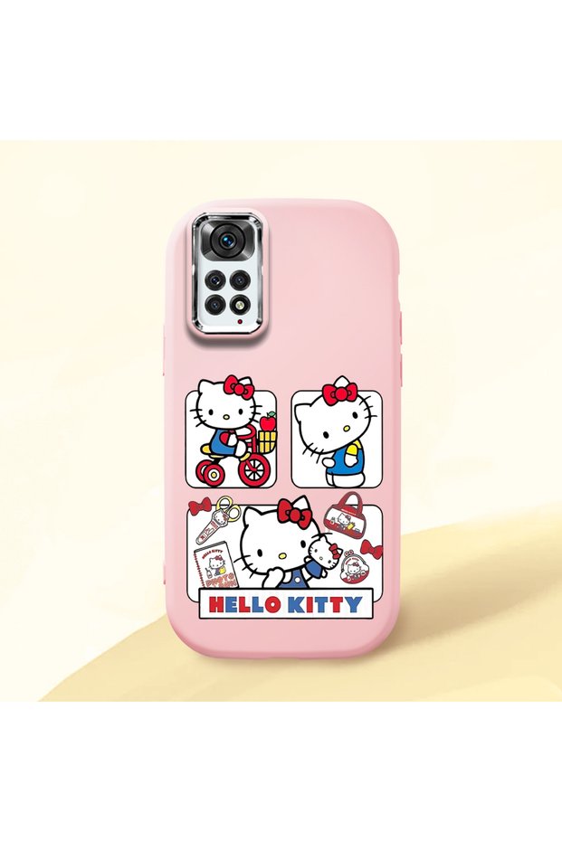 Redmi Note 11S Compatible Case Camera Protector Pink Silicone Couple Phone Case with Kitty Pattern