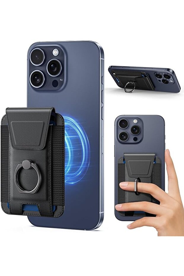 Wallet Case for iPhone 16/15/14/13/12 Series, Leather Magnetic Card Holder Wallet with 6 Card Slots, 360° Grip Phone Holder Stand,