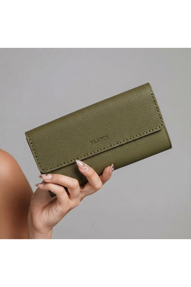 Khaki Leather Women's Wallet