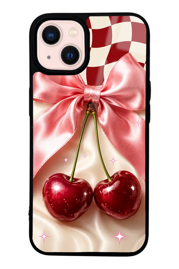 iPhone 13 Glossy Phone Case with Cherry Picnic Bow Design