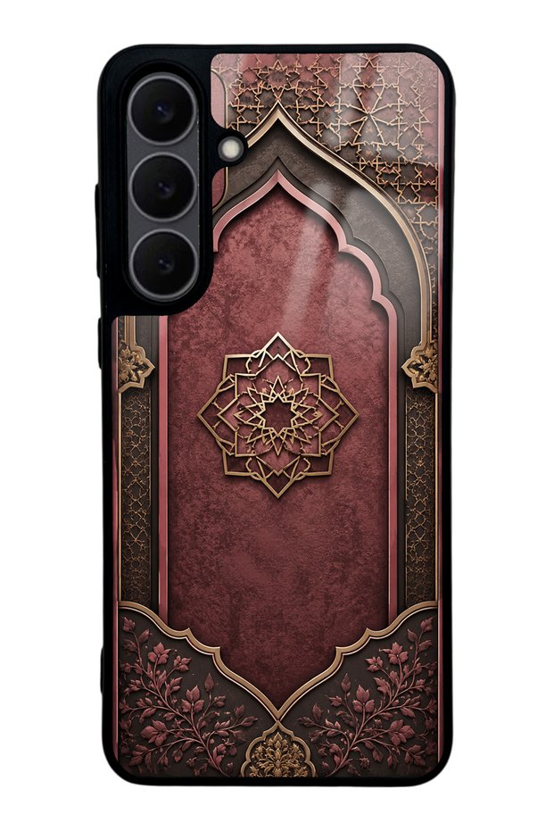 Samsung S25 Fe Burgundy Glossy Phone Case with Ottoman Emblem Design