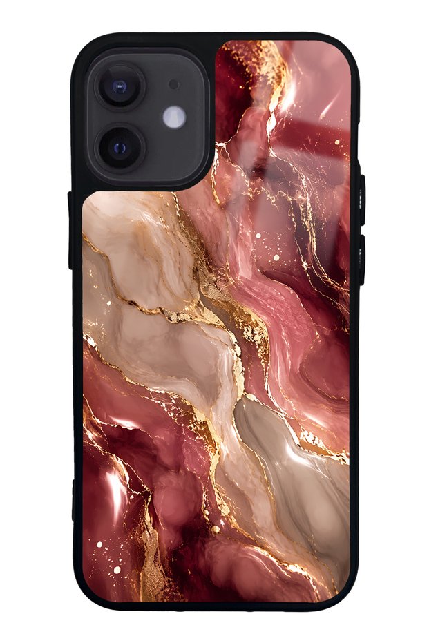 iPhone 12 Mini Burgundy Gold Marble Design Glossy Phone Case