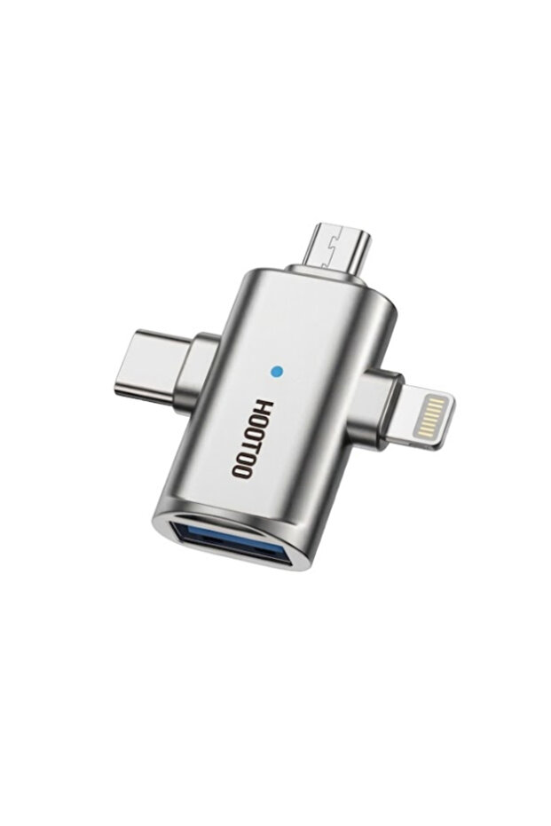 محول USB OTG 3 في 1 - USB إلى Type-C، Lightning و Micro USB - فضي