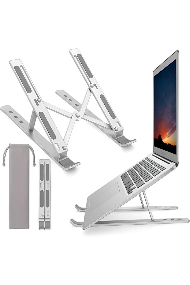 Foldable Aluminum Laptop Stand, Adjustable Height, Portable Ergonomic Riser