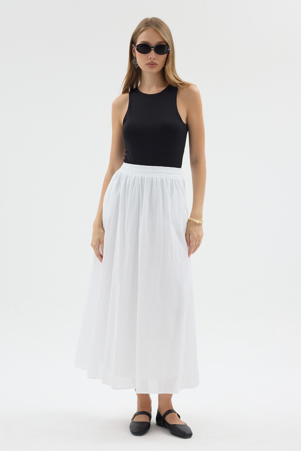 Women's Voile Fabric Crinkled Long Lined Crush Skirt with Pockets