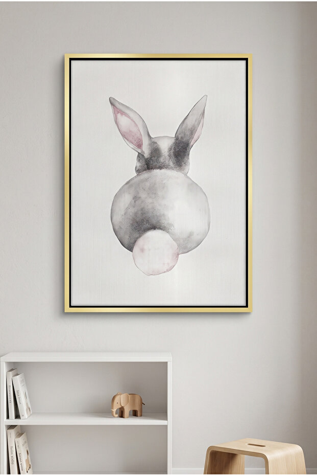 Cute Bunny Butt Kids Wall Art | Portrait Framed Canvas Print | Luxury Modern Decor for Kids Room