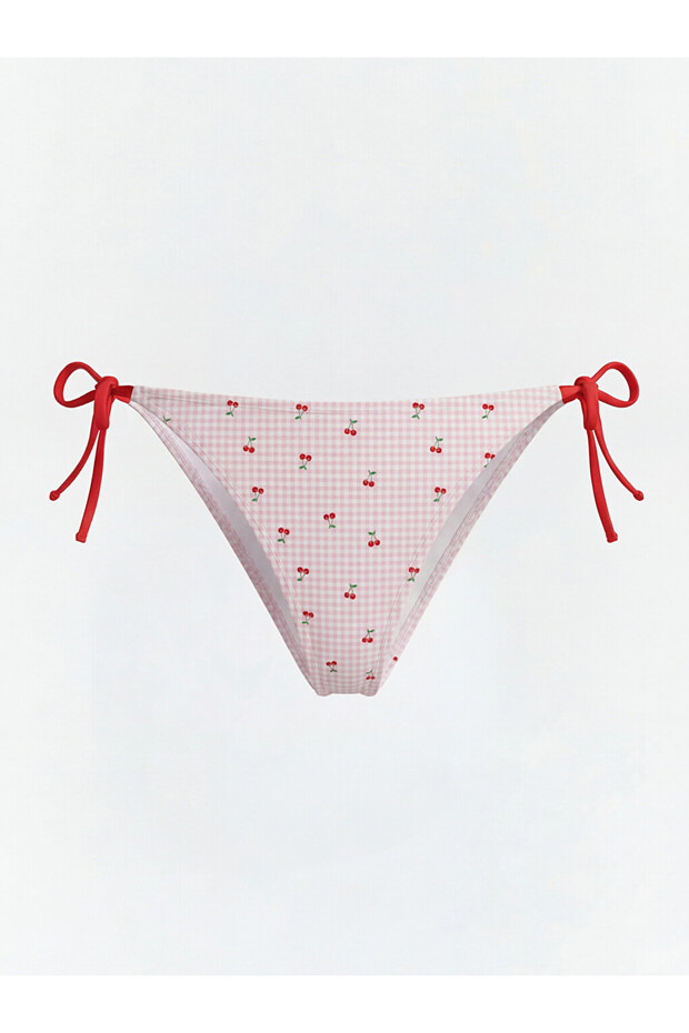 Pink Cherry Patterned Drawstring Women's Brazilian Bikini Bottom