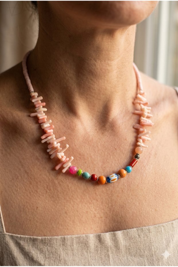 Handmade Branchy Pink Quartz Natural Stone Special Design Necklace