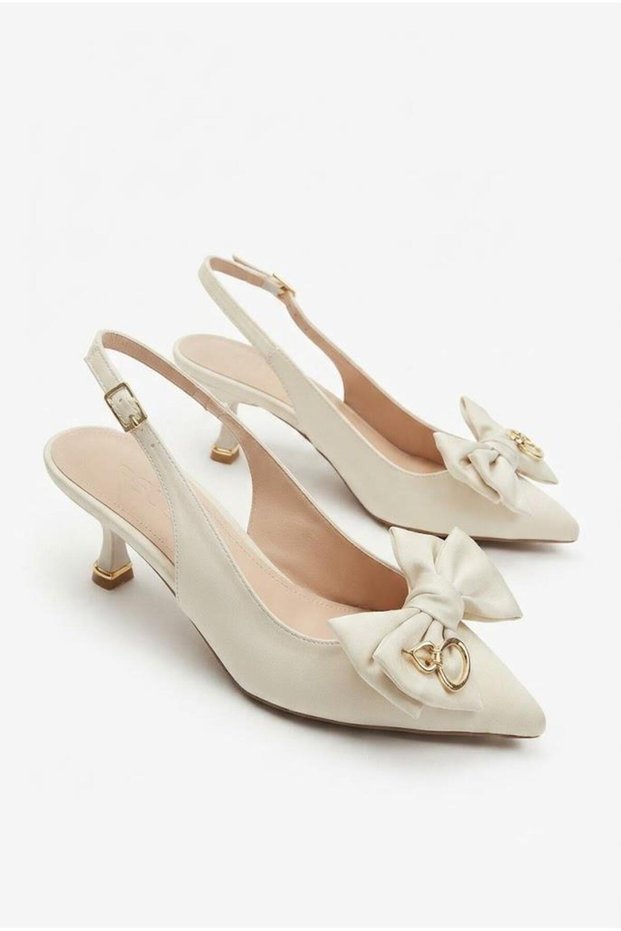 129-2517 Satin Comfortable 5 cm Heel Height Women's Shoes with Bow Detail