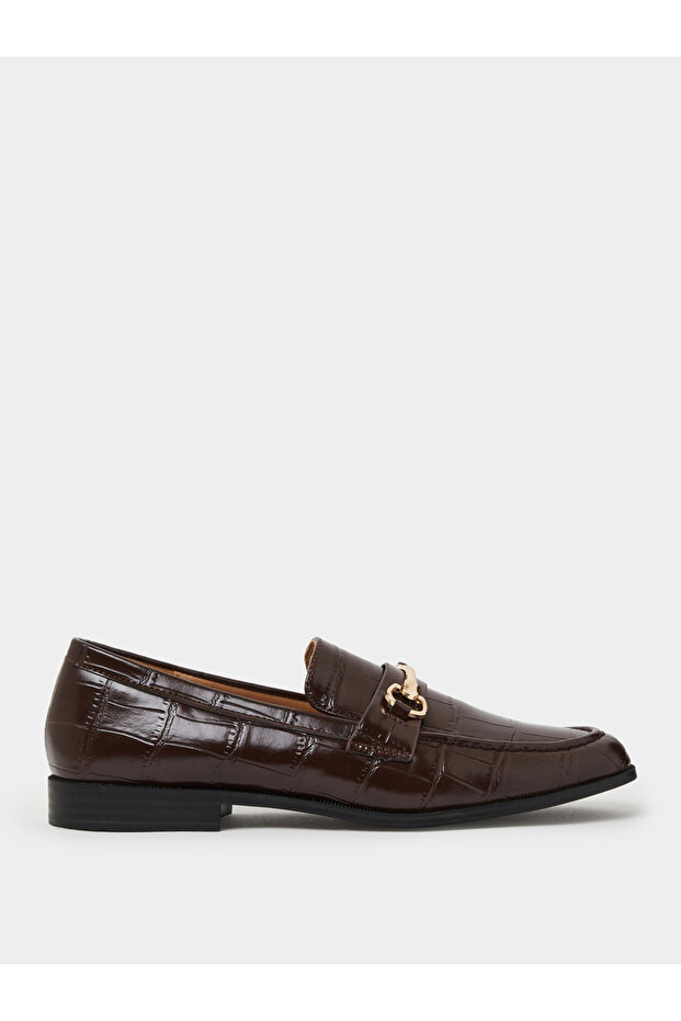 Brown Croc Textured Bit Loafers