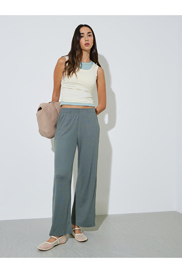 Grey Solid Wide Leg Joggers