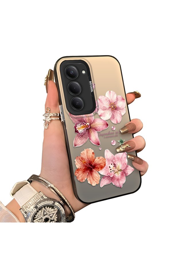 Redmi 15 5g Compatible Silicone Edge Hard Back Case Couple Phone Case with Floral Pattern