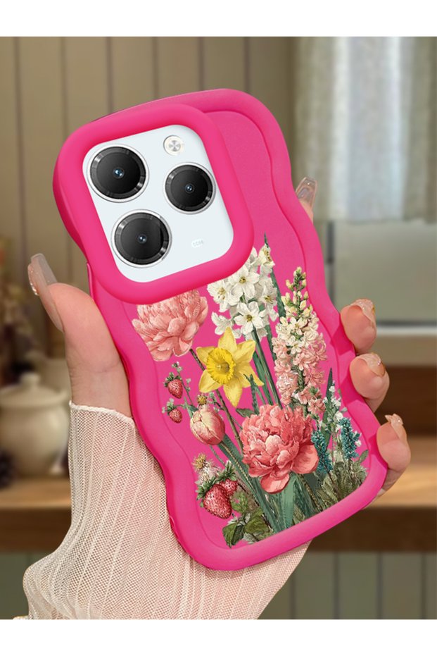 Infinix Hot 40 Pro Compatible Case Camera Protector Red Silicone Couple Phone Case Floral Pattern