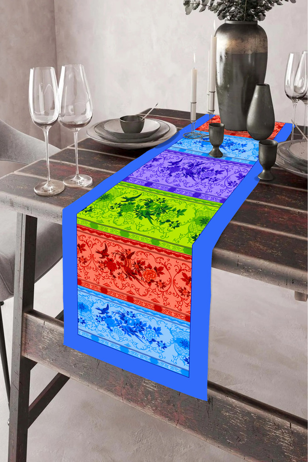 40X140Cm Woven Stain Resistant Printed Thai Feather Fabric Table Cloth Decorative Runner Washable