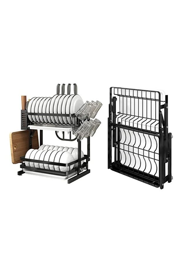 2-Tier Foldable Dish Drying Rack Black 14X 10 X 15inch