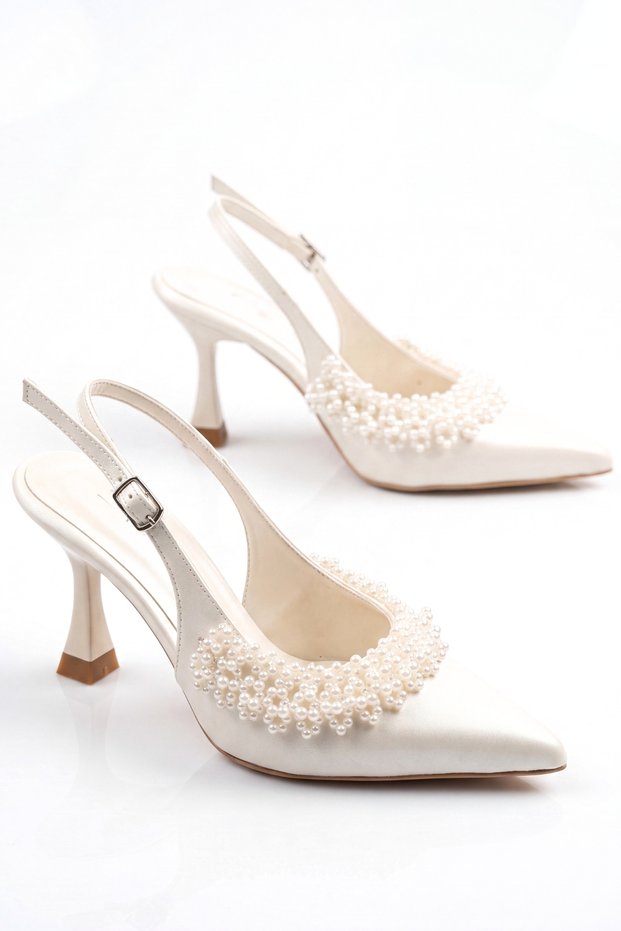 Pearl Detailed Open Back Bridal and Evening Dress Shoes 9cm