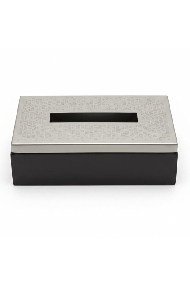 Luhpar Brushed Silver Stainless Steel Rectangular Tissue Box with Wooden Base - 23×13×7 cm