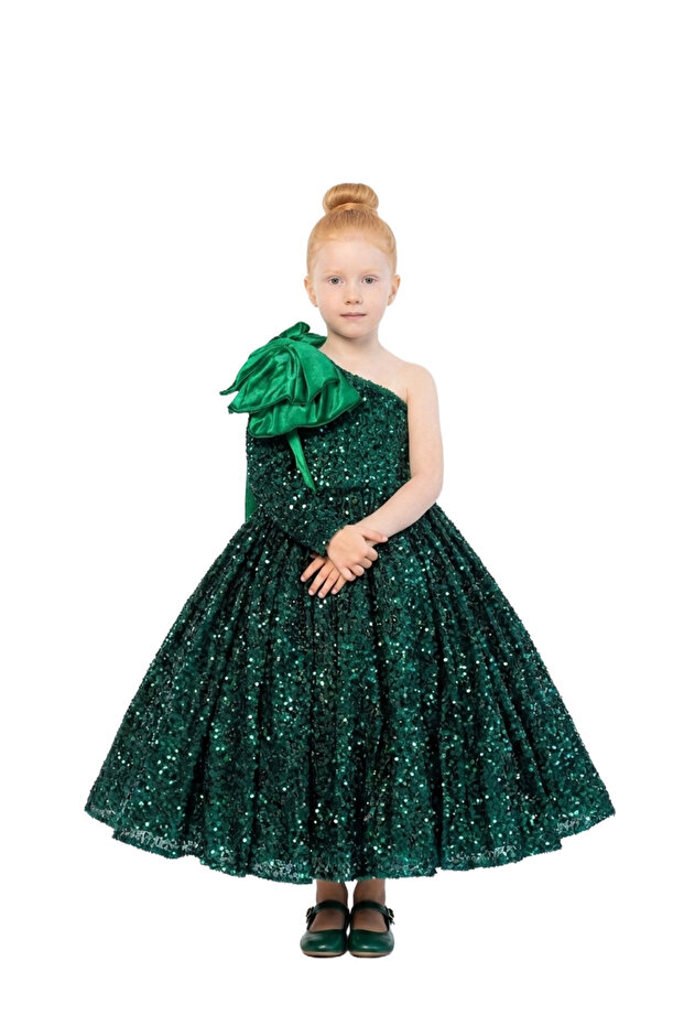 - Emerald Radiance One-Shoulder Sequin Dress - 4Y to 13Y