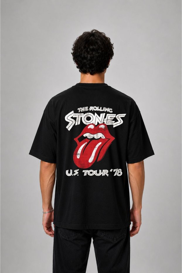 The Rolling Stones Music Band Printed Cotton Black T-Shirt T-Shirt