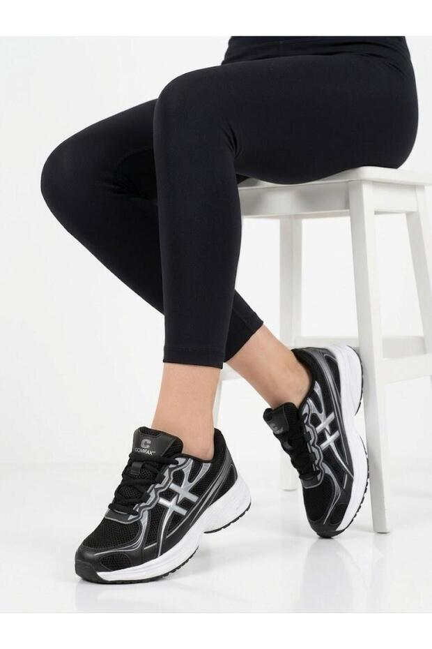 Women's Black Orthopedic Comfortable Sole Breathable Fabric Walking Sports Shoes