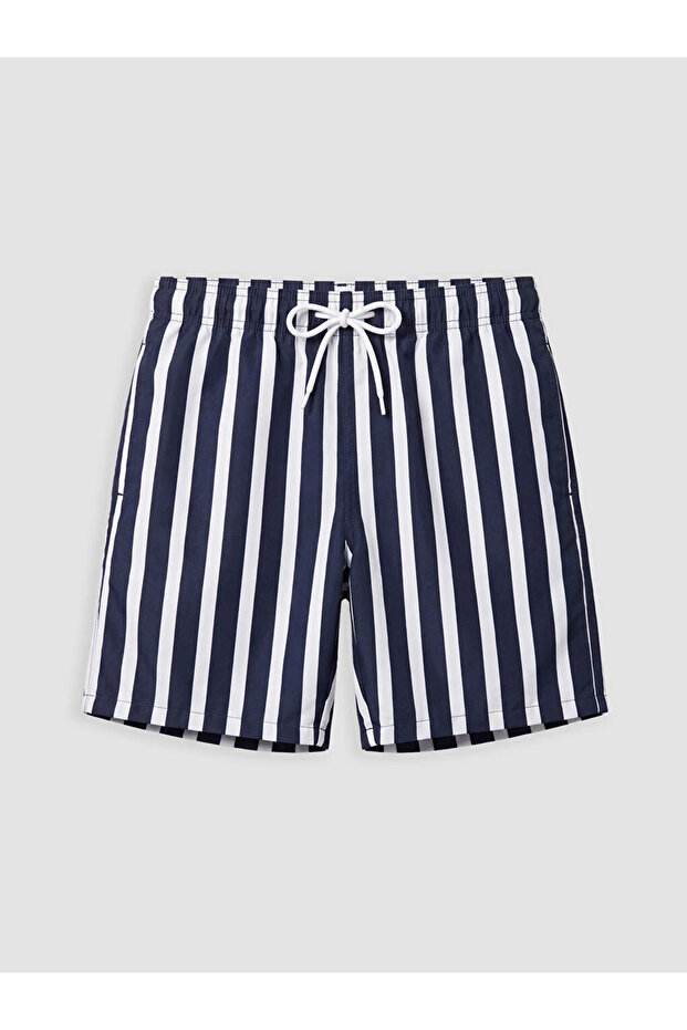 Navy Blue Short Length Striped Men's Swim Shorts