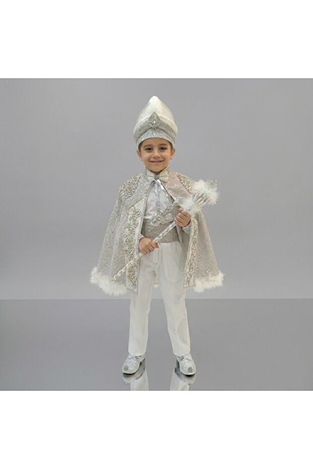 Boy's Circumcision Gown with Silver Glitter and Embroidered Cape - Full Set Circumcision Outfit