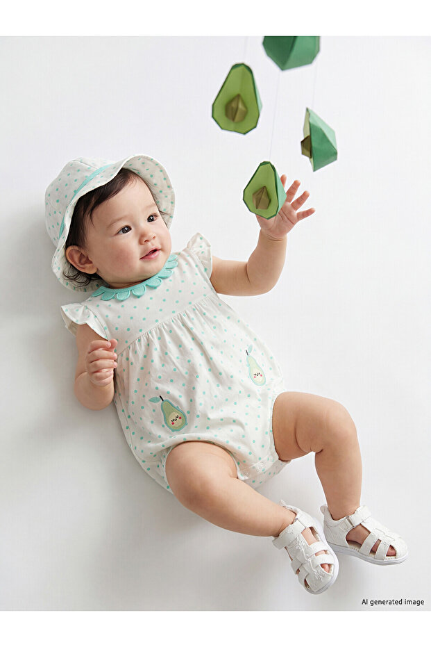 Two Mt Shop Quality Polka Dot Embroidered Baby Girl Hat and Romper Set