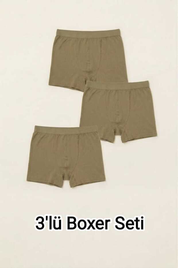 3 Pieces of Army Green Men's Boxers – Cotton Lycra, Comfortable Underwear