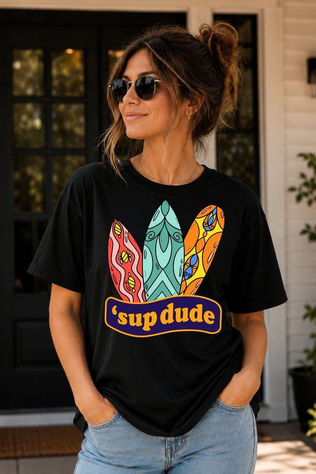 Sup Dude T-Shirt, Sup Lover Tee, 100% Cotton Unisex Oversized Cotton Black T-Shirt, Crew Neck T-Shirt