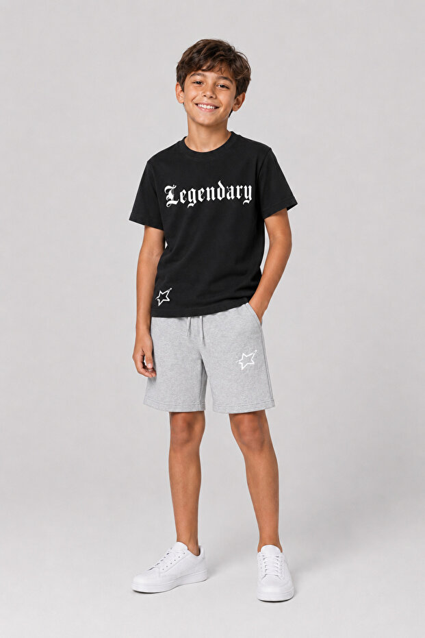 Legendary Text Printed Children's Summer Quality T-Shirt and Capri Set
