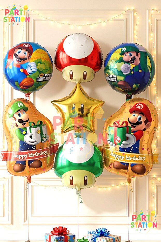 Super Mario Balloon Set 7 Pieces Mario and Luigi Foil Balloons