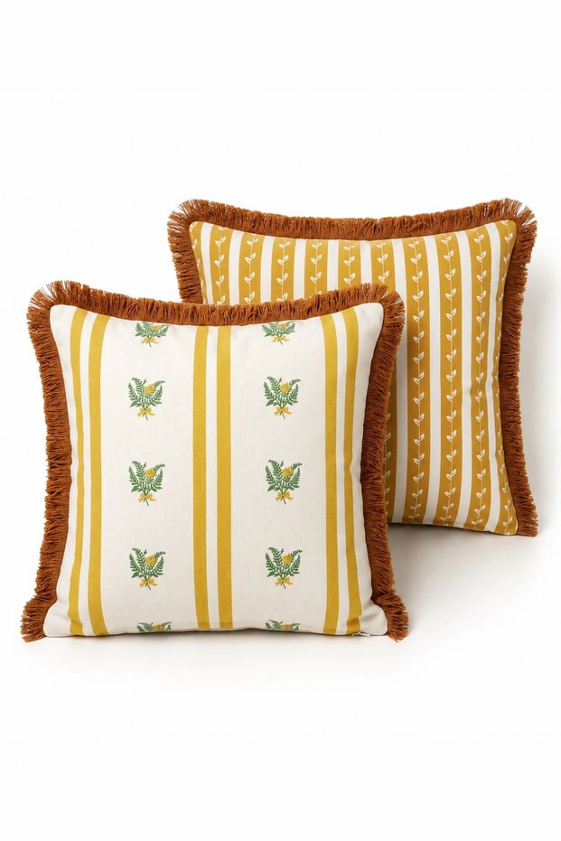 Mimosa Garden 2-Piece Fringed Throw Pillow Cover