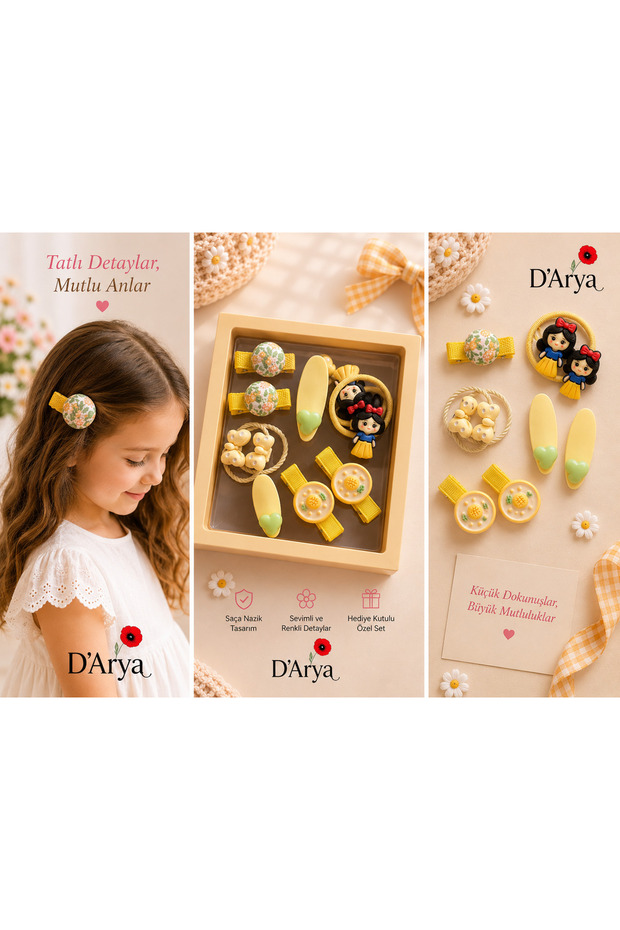 D’Arya Kawaii Figured 8-Piece Girls' Hair Accessory Gift Boxed Set – Snap Rubber Hair Clips Dd831