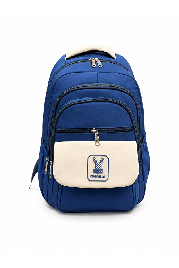 Beige Unisex Daily School Backpack, Water Resistant, Multiple Compartments, Laptop Compartment