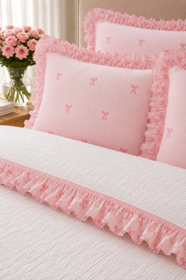 Double Pique Set with Bow, Pink