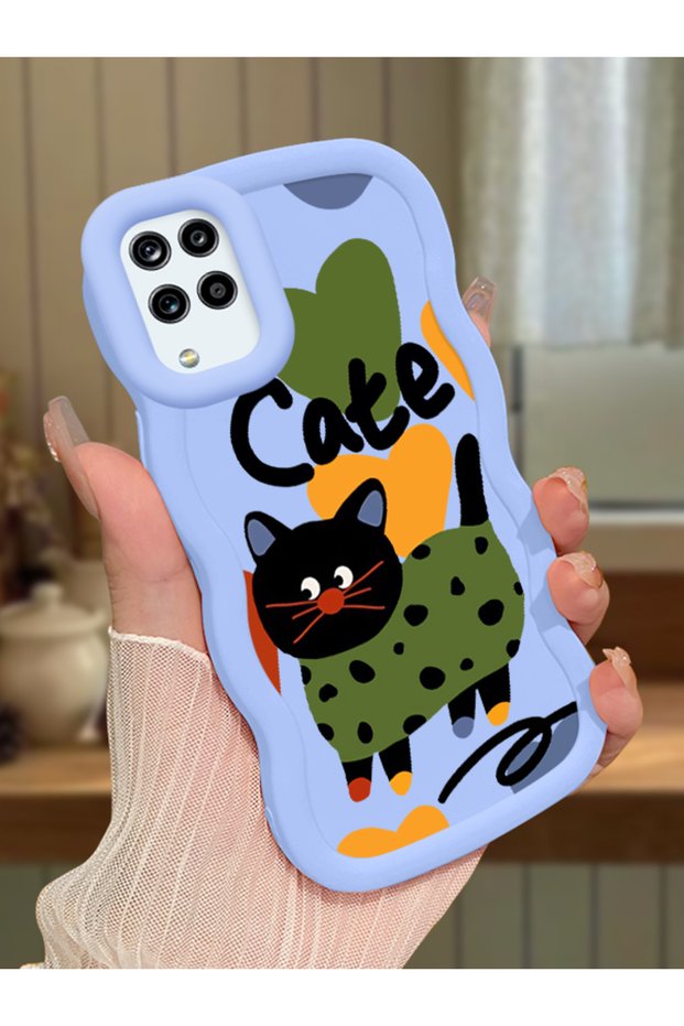 Samsung Galaxy A12 Compatible Case Camera Protector Blue Silicone Couple Phone Case Cat Pattern