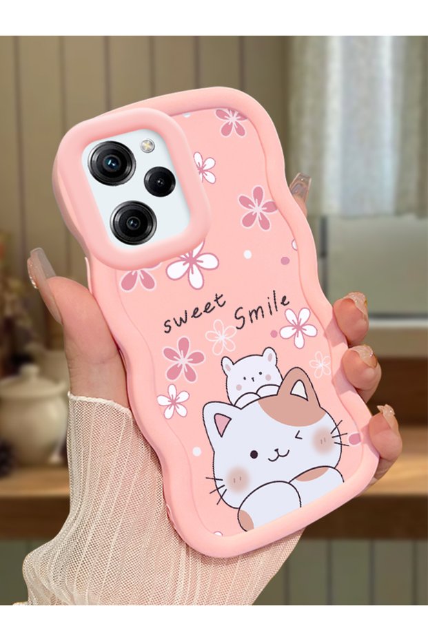 Poco X5 Pro 5g Compatible Case Camera Protector Pink Silicone Couple Phone Case Cat Pattern
