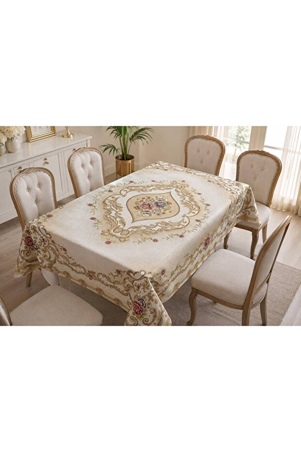 6 Person Tapestry Woven Floral Pattern Living Room and Dining Table Cover 160 X 220 cm