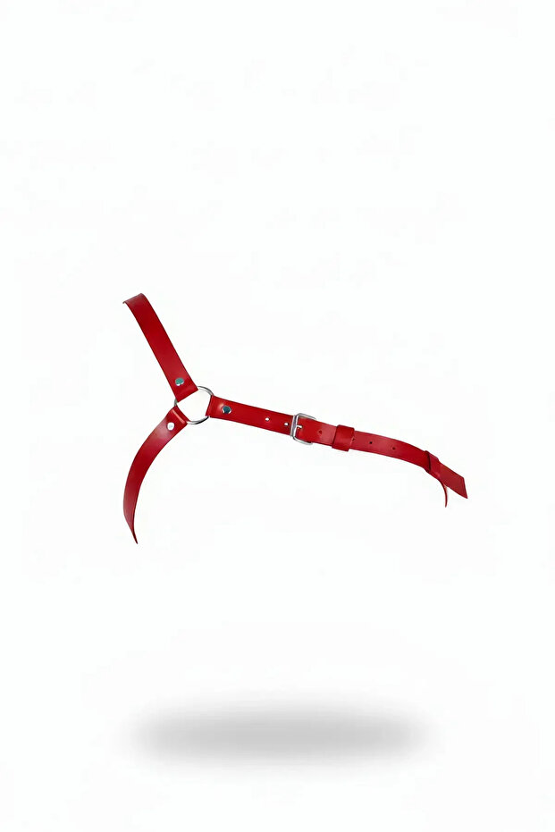 Red Vegan Leather Y-Shaped Body Harness with Metal Rings