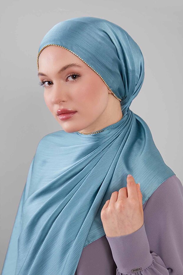 Brilliant Shawl in Moss Green with Stone Stripes on the Sides