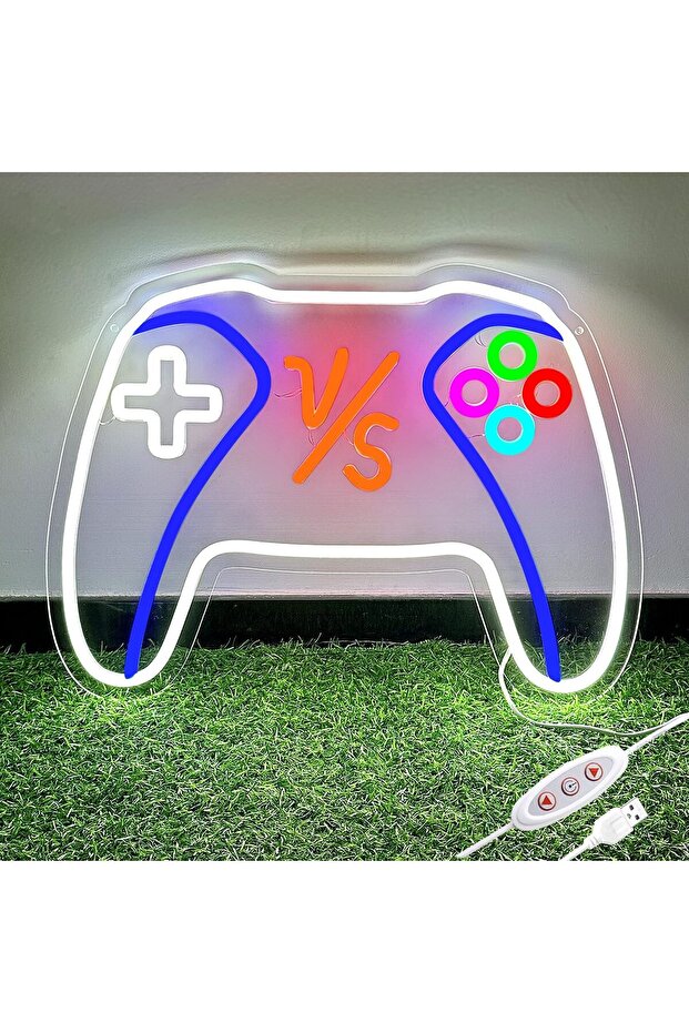 لافتة نيون لجهاز تحكم الألعاب VS مع قاعدة أكريليك 6 مم، ديكور حائط للألعاب 54×62 سم