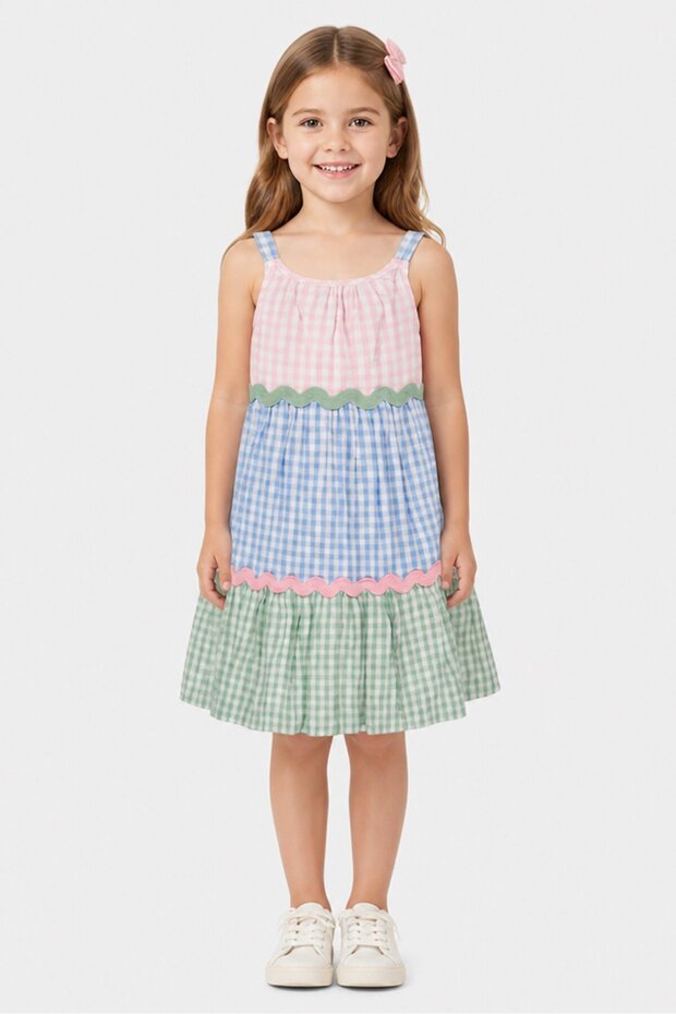 Kids Girl Checkered Sleeveless Dress, Multicolor