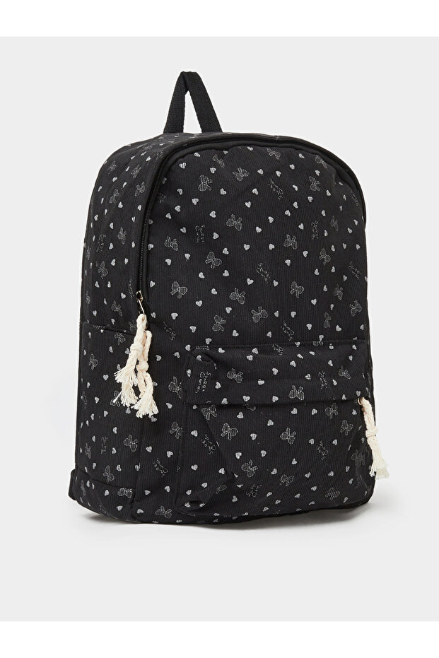 Girls Black Graphic Bow Print Backpack