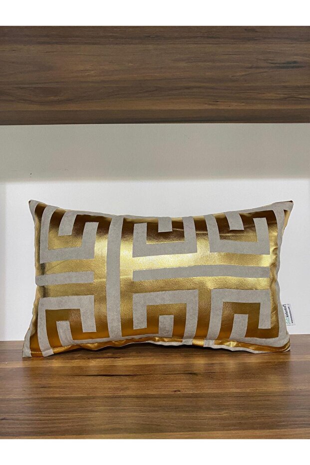 Beige Floor Maze Gold Foil Throw Pillow Cover-3050