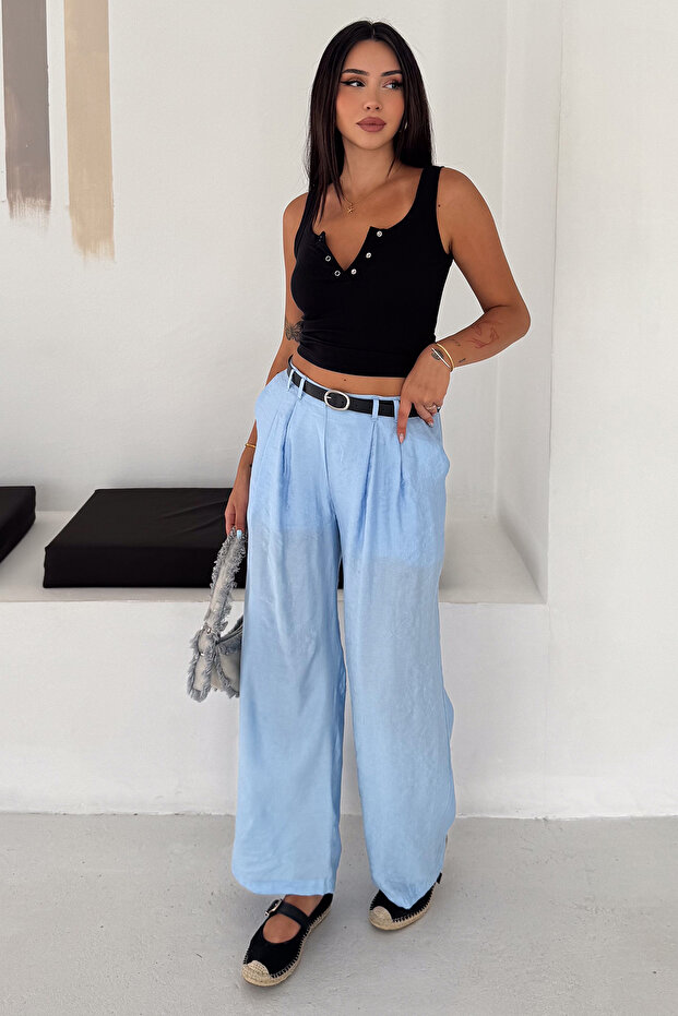 Women's High Waist Linen Look Palazzo Trousers