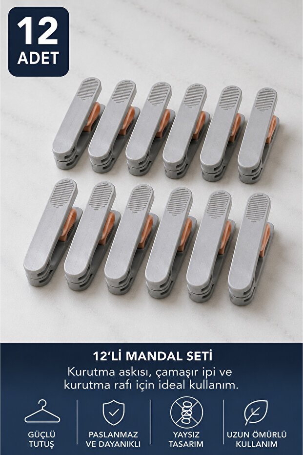 12 Pieces of New Generation Springless Clothes Pegs Set | Strong Grip Stainless Steel Drying Rack and Clothesline Peg