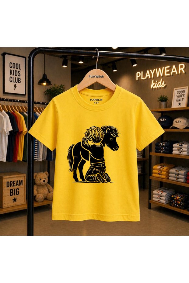 Child Hugging a Dog Printed 100% Children's Unisex T-Shirt 5 6 -7 8-9 10 -11 12 Years Old