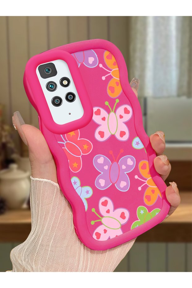 Redmi 10 Compatible Case Camera Protector Red Silicone Couple Phone Case Butterfly Pattern